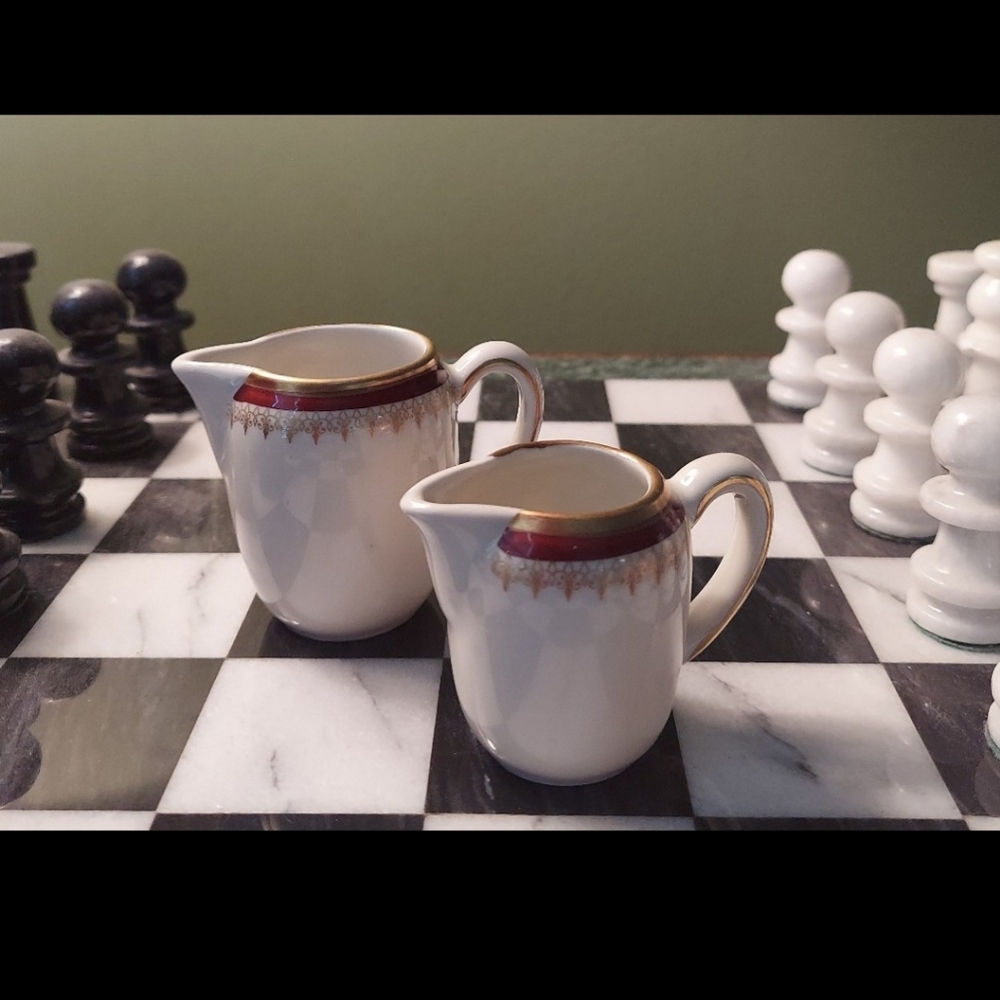 1920s Suisse Langenthal Petite Porcelain Creamer Service Set Of 2 UNUSED